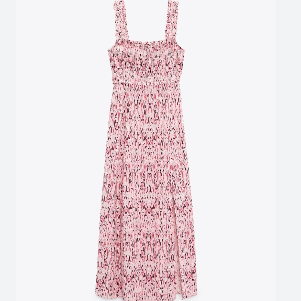 LINEN BLEND PRINTED MIDI DRESS SIZE M - Picture 5 of 6
